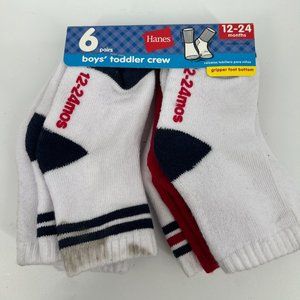 Hanes Boy's Toddler 6 Pairs Gripper Foot Bottom Crew Socks White 12-24M NWT
